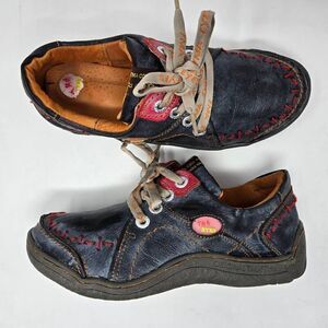 TMA EYES ORIGINAL TIME RED ACCENT STITCHING LEATHER SHOES BLUE EUR 38 US 7.5